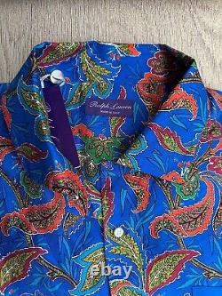 Ralph Lauren Purple Label 100% Silk Camp Shirt XXL Royal Blue Mix Paisley $595