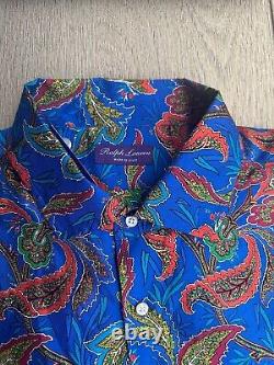 Ralph Lauren Purple Label 100% Silk Camp Shirt XXL Royal Blue Mix Paisley $595