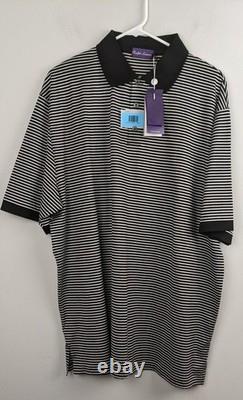 Ralph Lauren Purple Label Black White Stripe Cotton Polo Shirt XXL Italy