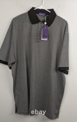 Ralph Lauren Purple Label Black White Stripe Cotton Polo Shirt XXL Italy