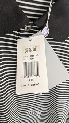 Ralph Lauren Purple Label Black White Stripe Cotton Polo Shirt XXL Italy
