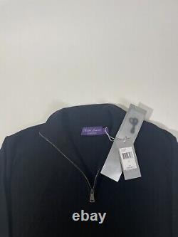 Ralph Lauren Purple Label Black Wool Half Zip Sweater Size M Medium NEW NWT