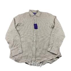 Ralph Lauren Purple Label Brown Check Houndstooth Linen L/S Button Front 2XL NWT