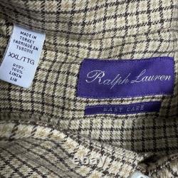 Ralph Lauren Purple Label Brown Check Houndstooth Linen L/S Button Front 2XL NWT