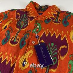 Ralph Lauren Purple Label Button Up Shirt Men's Large Orange Linen NWT $595