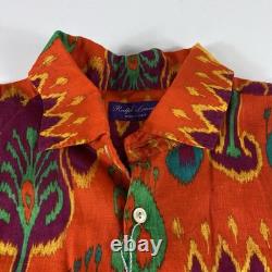 Ralph Lauren Purple Label Button Up Shirt Men's Large Orange Linen NWT $595