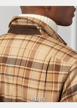 Ralph Lauren Purple Label Camel Multi Plaid Suede Collar Patch Shirt Sz. M $595