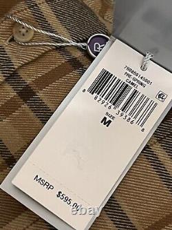 Ralph Lauren Purple Label Camel Multi Plaid Suede Collar Patch Shirt Sz. M $595