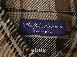 Ralph Lauren Purple Label Camel Multi Plaid Suede Collar Patch Shirt Sz. M $595