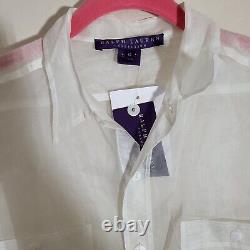 Ralph Lauren Purple Label Collection 100% Cotton See Through White Blouse Sz 12