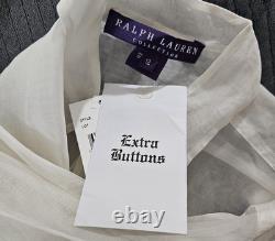 Ralph Lauren Purple Label Collection 100% Cotton Sheer White Blouse Size 12 NWT