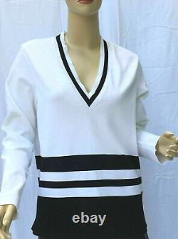 Ralph Lauren Purple Label Collection V-Neck Shirt Womens XL White Black New
