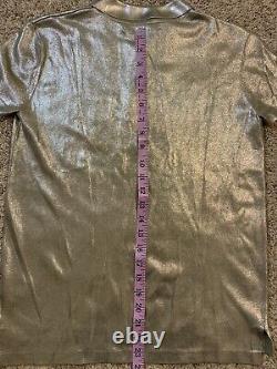 Ralph Lauren Purple Label Logo 100% Silk Polo Shirt XS METALLIC SILVER $690