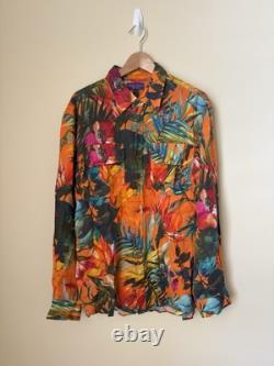 Ralph Lauren Purple Label New Floral Hawaiian Shirt Long Sleeve Linen Multicolor