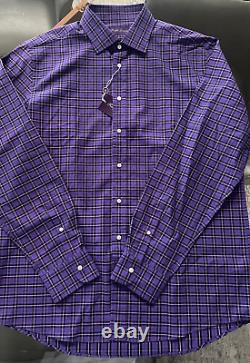 Ralph Lauren Purple Label Plaid Twill Shirt L Purple, Black & White L/S $495