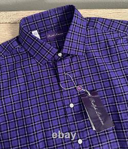 Ralph Lauren Purple Label Plaid Twill Shirt L Purple, Black & White L/S $495