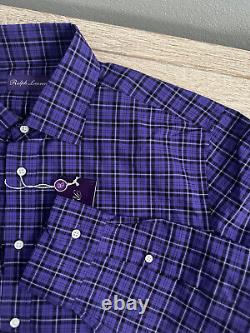 Ralph Lauren Purple Label Plaid Twill Shirt L Purple, Black & White L/S $495