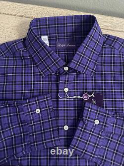 Ralph Lauren Purple Label Plaid Twill Shirt L Purple, Black & White L/S $495