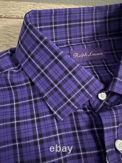 Ralph Lauren Purple Label Plaid Twill Shirt L Purple, Black & White L/S $495