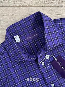 Ralph Lauren Purple Label Plaid Twill Shirt L Purple, Black & White L/S $495