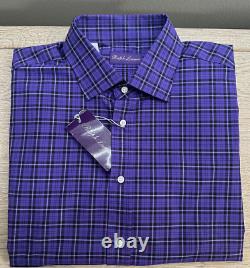 Ralph Lauren Purple Label Plaid Twill Shirt L Purple, Black & White L/S $495