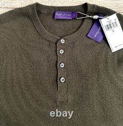 Ralph Lauren Purple Label Rib Knit Silk-Cashmere Henley Sweater L Olive $1695