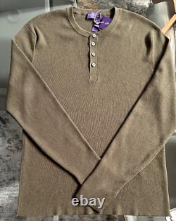 Ralph Lauren Purple Label Rib Knit Silk-Cashmere Henley Sweater L Olive $1695