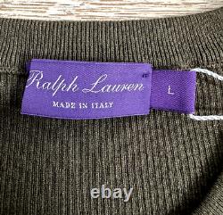 Ralph Lauren Purple Label Rib Knit Silk-Cashmere Henley Sweater L Olive $1695