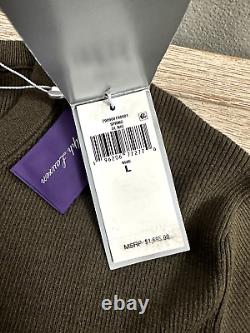 Ralph Lauren Purple Label Rib Knit Silk-Cashmere Henley Sweater L Olive $1695