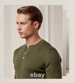 Ralph Lauren Purple Label Rib Knit Silk-Cashmere Henley Sweater L Olive $1695