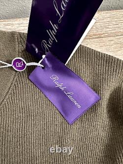 Ralph Lauren Purple Label Rib Knit Silk-Cashmere Henley Sweater L Olive $1695