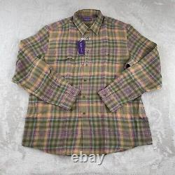 Ralph Lauren Purple Label Shirt Men 2XL Farm Olive Plaid 100% Linen LS NWT $595