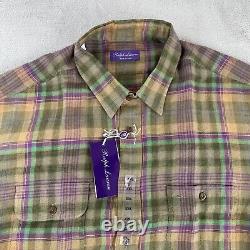 Ralph Lauren Purple Label Shirt Men 2XL Farm Olive Plaid 100% Linen LS NWT $595