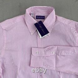 Ralph Lauren Purple Label Shirt Men Large Pink Bengal Stripe Poplin NWT $450