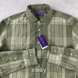 Ralph Lauren Purple Label Shirt Men XL Farm Olive Madras Plaid Italy NWT $500