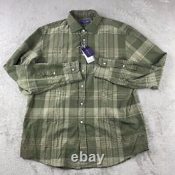 Ralph Lauren Purple Label Shirt Men XL Farm Olive Madras Plaid Italy NWT $500