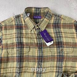 Ralph Lauren Purple Label Shirt Men XL Khaki Multi Plaid 100% Linen NWT $595