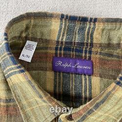 Ralph Lauren Purple Label Shirt Men XL Khaki Multi Plaid 100% Linen NWT $595