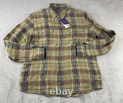 Ralph Lauren Purple Label Shirt Men XL Khaki Multi Plaid 100% Linen NWT $595