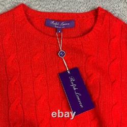 Ralph Lauren Purple Label Sweater Medium Red Cable Knit Cashmere $ 750 New Italy