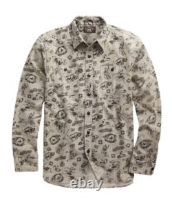 Ralph Lauren RRL Grey Brushed Cotton Western Print Chamois Workshirt New