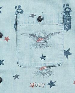 Ralph Lauren RRL Indigo Cotton Allover Star Eagle Print Camp Shirt New $299