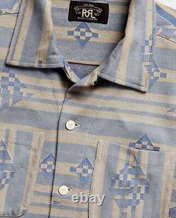 Ralph Lauren RRL Jacquard Cotton Jersey Southwestern Camp Shirt New Men L Large