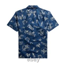 Ralph Lauren RRL Lightweight Japanese Cotton Rodeo Print Indigo Camp Shirt S New