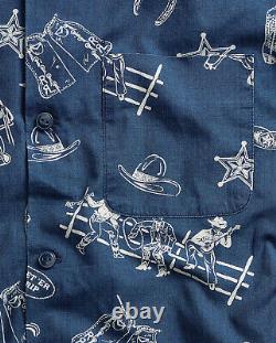 Ralph Lauren RRL Lightweight Japanese Cotton Rodeo Print Indigo Camp Shirt S New