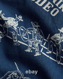 Ralph Lauren RRL Lightweight Japanese Cotton Rodeo Print Indigo Camp Shirt S New