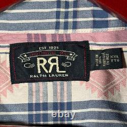 Ralph Lauren RRL Shirt Mens XXL Pink Plaid Plaid Aztec Plaid Jacquard Aztec