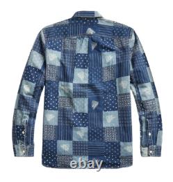 Ralph Lauren RRL Vintage Inspired Indigo Twill Patchwork Print Workshirt M New