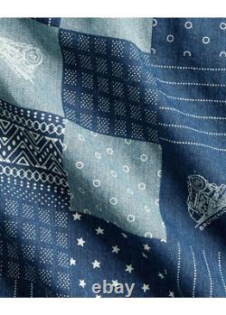 Ralph Lauren RRL Vintage Inspired Indigo Twill Patchwork Print Workshirt M New