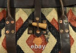 Ralph Lauren RRL Vintage Leather Wool Indian Blanket Serape Overnight Bag New